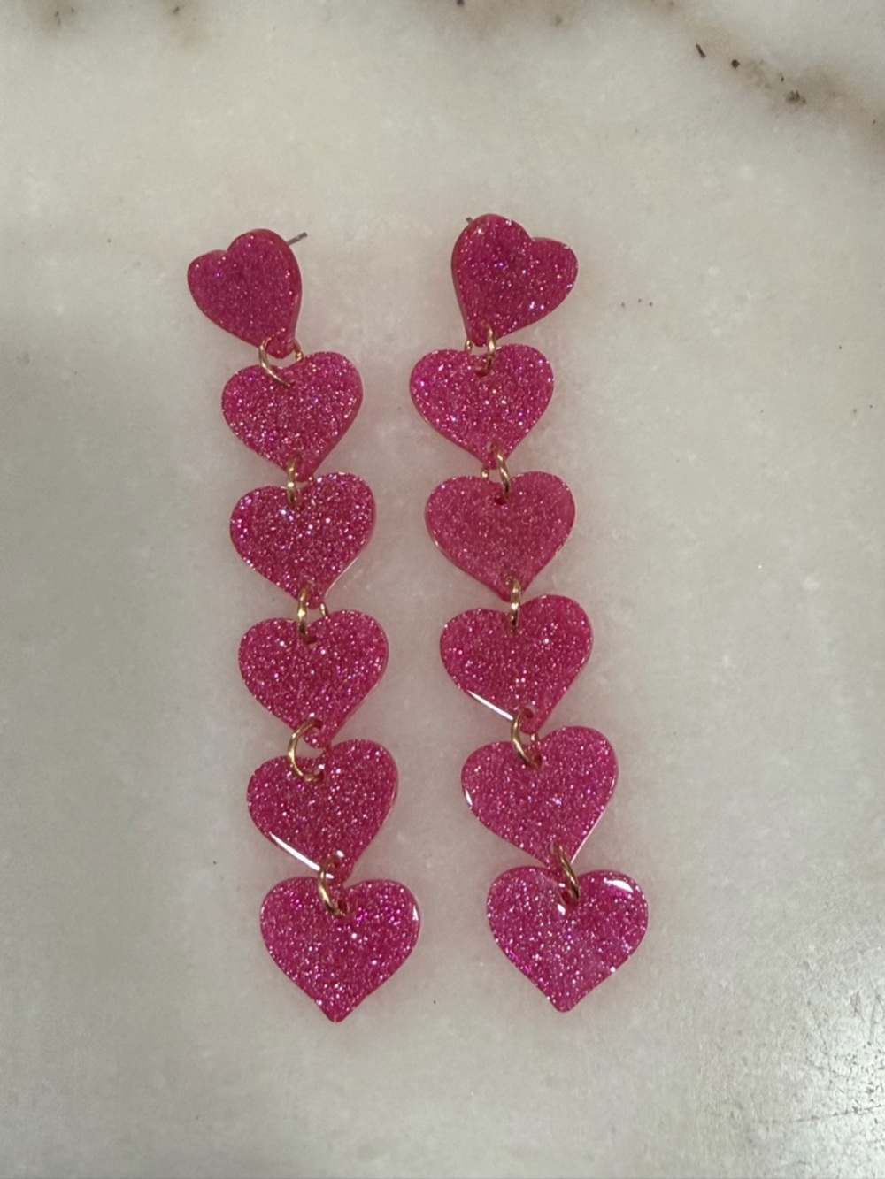 Sparkling Pink Heart Link Drop Earrings - Picture 2 of 3